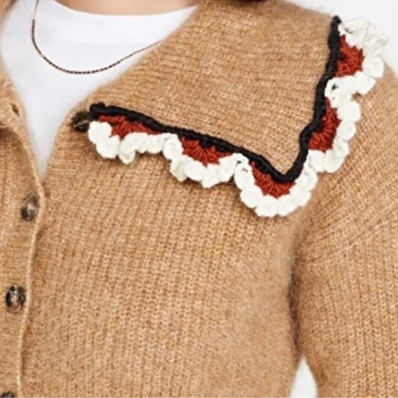 TACH Brown Cropped Cardigan with Embroidered Collar felipa USA xs - Picture 4 of 12